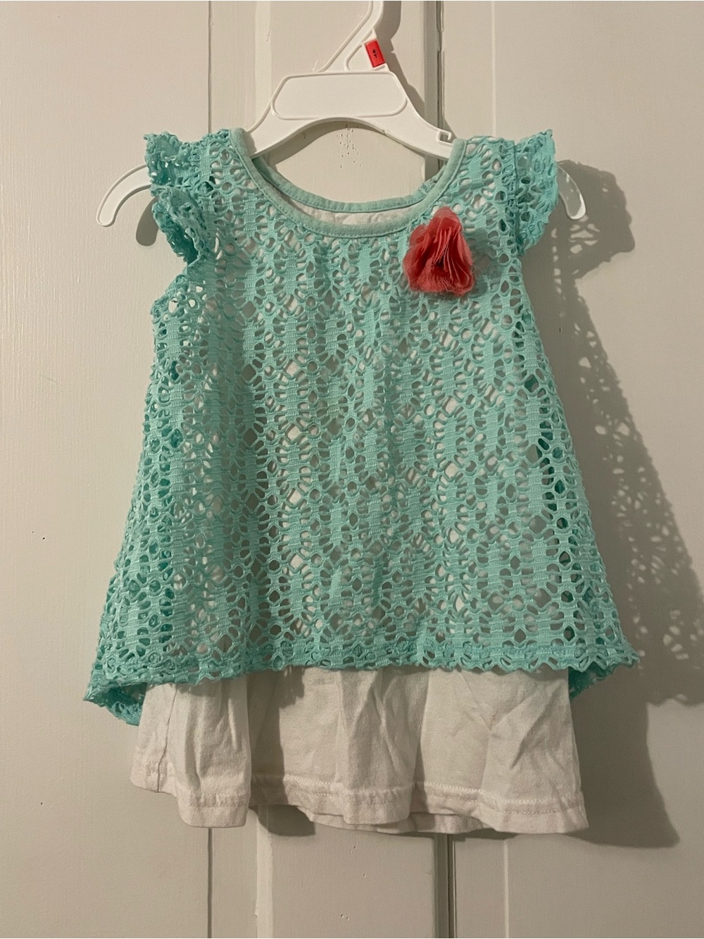Girls Mint Crochet Lace Overlay Tank with White Knit Underdress